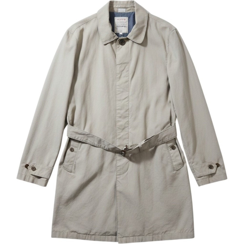 J Crew Trench Coat Mens Large Beige Tan Broken In Belted Lined Vintage Style